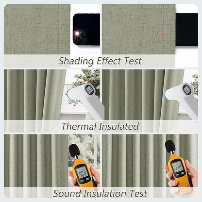 Sage Green 100% Blackout Curtains 96 Inch Length 2 Panels Set for Living Room Bedroom Back Tab Thermal Insulated Black Out Linen Drapes Room Darkening Window Curtains 96 Inches Long