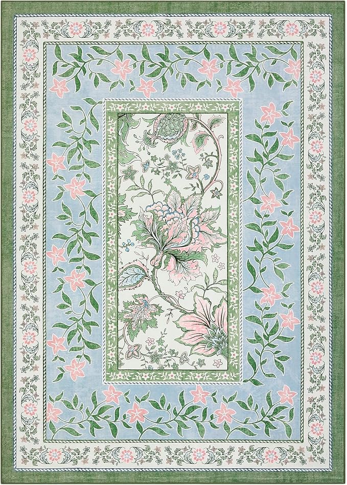 GarveeHome Teal 2x3 Door Mat Indoor Rugs for Entryway Provence Small Botanical Grove Cottage core Washable Non-Slip Low-Pile Rug for Bedroom Bathroom Entrance TPE Backing