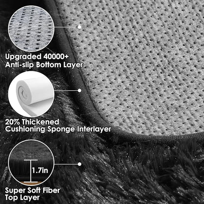 ONASAR Black Runner Rugs for Bedroom Living Room, 2x6 Bedside Fluffy Area Rug, Indoor Ultra Soft Plush Shaggy Furry Floor Throw Carpet for Hallway Nursery Kids Boys Girls Dorm Closet Home Decor