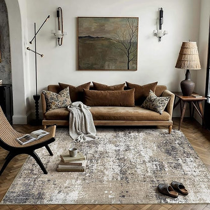 3x5 Abstract Area Rug Brown Washable Modern Neutral Office Carpet Non Slip Ultra Soft Indoor Entry Low Pile Small Door Mat Bedroom Contemporary Throw Rug for Kitchen Laundry Dinging Room
