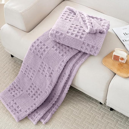 50x70 Inch Waffle Purple Throw Blanket -Fluffy Fleece, Neutral Tan Color, Cute & Aesthetic, Perfect for Sofa, Couch, Chair, Bed, Living Room & Bedroom, All-Season Use, Plush & Cozy Decorative Blanket