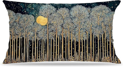 Rustic William Morris Inspired Forest Green Moon Pillow Covers 12x20 Double-Sided,Vintage Night Moon Botanical Nature Landscape Decorative Throw Pillow Covers for Home Bedroom Living Room