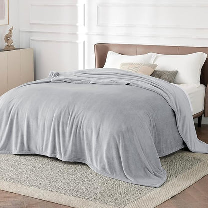 Bedsure GentleSoft Fleece Blanket California King Light Grey - Lightweight Plush Fuzzy Cozy Soft Bed Blankets, 102x96 inches