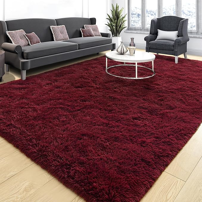 Tepook Soft Fluffy Rugs for Bedroom, 4x6 Area Rug for Living Room, Modern Shaggy Room Rug for Kids Boys Girls, Plush Throw Rugs Indoor Nursery Home Decor Rug with Non-Slip Bottom, Burgundy Red