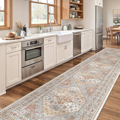 zesthome Washable Runner Rug 2.5x12 - Stain Resistant Entryway Rug,Ultra-Thin Kitchen Rugs, Anti Slip Backing Runner Rugs for Entrance Laundry Room Indoor Hallway (Orange,2.5'x12')