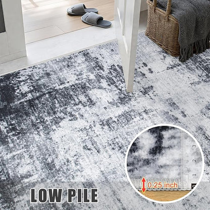 4x6 Area Rug Living Room Rug: Washable Modern Abstract Soft Thin Rug Indoor Floor No Slip Stain Resistant Carpet for Bedroom Dining Room Farmhouse Nursery Home Office - Dark-Black