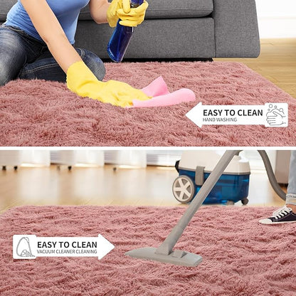 Tepook Super Soft Fluffy Rugs for Living Room, Shag 6x9 Area Rugs for Bedroom, Modern Shaggy Rug Fuzzy Carpets for Kids, Plush Indoor Nursery Home Decor Rug with Non-Slip Bottom, Blush