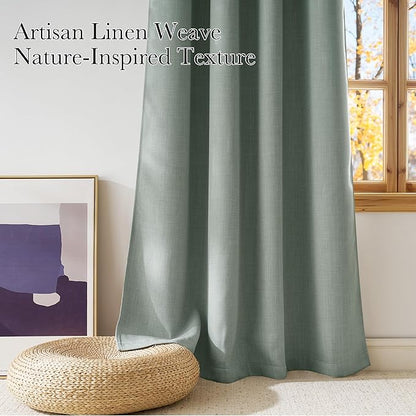 NICETOWN Faux Linen Sage Green Blackout Curtains 84 inches Long for Living Room - Privacy Panels for Bedroom, Modern Farmhouse Style Easy Care Grommet Top, 2 Panels, W52 by L84