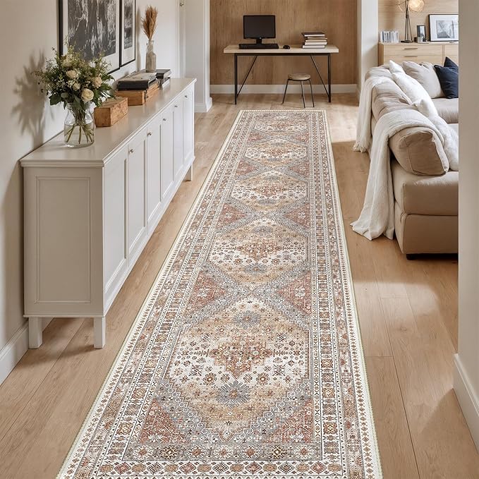 Washable Runner Rug 2.5x14, Non-Slip Long Kitchen Mats for Floor, Vintage Rug for Entryway, Soft Hallway Runner for Dining Room, Bedroom, Living Room(Orange,2.5'x14')