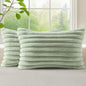 decorUhome Summer Cozy Faux Fur Throw Pillow Covers 12x20 Set of 2 Decorative Soft Plush Striped Lumbar Modern Farmhouse Boho Couch Pillow Cases with Velvet Back for Sofa Bed Living Room, Sage Green