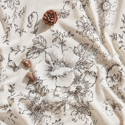 jinchan Linen Blend Curtain Floral Curtains for Living Room 54 Inch Length Black Printed Curtain Rod Pocket Back Tab Farmhouse Peony Flower Patterned Drapes Bedroom Window Curtains Set 2 Panels