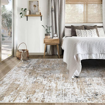 XLUEZ 5x7 Area Rugs for Living Room, Washable Modern Abstract Large Area Rug Neutral Soft Non Slip Kids Rug Stain Resistant Indoor Carpet for Bedroom Nursery Dining Room Playroom(Beige, 5'x7')