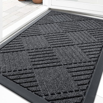OLANLY Front Door Mat Outside Entrance 33x21, Absorbent, Heavy Duty Sturdy Natural Rubber Doormat Indoor Outdoor, Stain Fade Resistant, Non-Slip Low Profile Floor Mat for Entryway, Black Gray Diamond