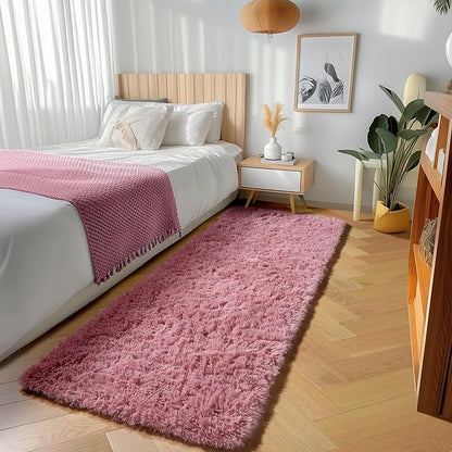 ONASAR Blush Runner Rugs for Bedroom Living Room, Fluffy 2x6 Bedside Hallway Area Rug, Ultra Soft Plush Furry Faux Fur Non Slip Floor Carpet for Nursery Kids Dorm Closet Home Decor Aesthetic