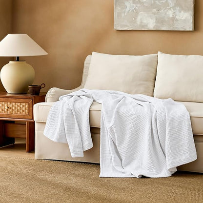 Bedsure 100% Cotton Muslin Throw Blanket Twin XL for Bed - 4-Layer Breathable and Lightweight Thin Soft Summer Gauze Muslin Blankets for Adults, White, 66x90 Inches
