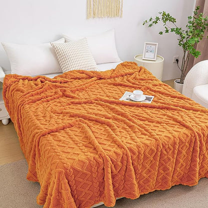 Aganear Blanket Queen Size - Cozy Boho Fall Decor Throw Blanket for Couch, Sofa, Bed, Office, Warm Decorative Present for Birthday, Christmas(90"x90", Burnt Orange)