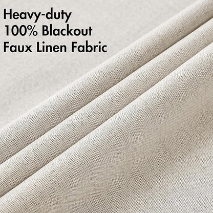 MIULEE 100% Blackout Linen Curtains for Bedroom Thermal Insulated Birch Grommet Room Darkening Curtains & Drapes for Living Room Nursery 52 x 84 Inch (2 Panels)
