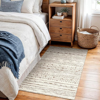 2x3 Washable Entryway Area Rug: Moroccan Small Runner Rug for Hallway Soft Modern Non Slip Door Mat with Rubber Backing Low Pile Thin Floor Carpet for Kitchen Bathroom Bedroom Indoor(Beige,2x3)