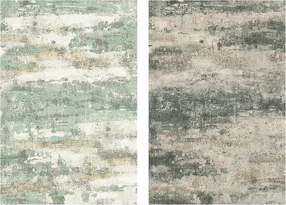 BEIMO Reversible 2x3 Rugs for Entryway Kitchen Bathroom, Modern Abstract Dual-Sided Area Rug, Machine Washable Soft Low Pile Indoor Mats, Includes Non-Slip Rug Pad, Green & Grey