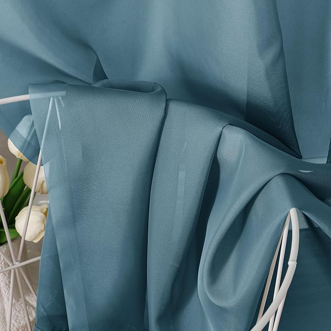Aiyufeng Dusty Blue Sheer Curtains 63 Inch Length 2 Panels Set, Light Filtering Airy Rod Pocket Dusty Blue Window Curtain Treatment Drapes for Kitchen Bedroom Living, Each 40Wx63L Inches