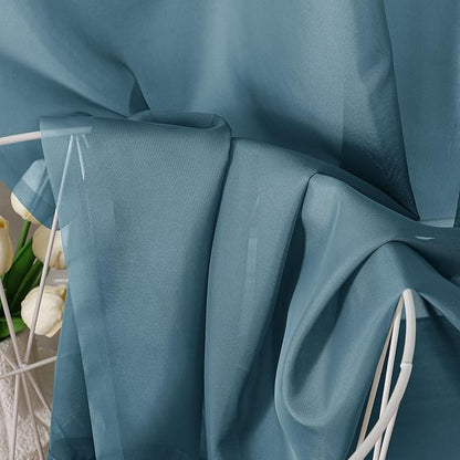 Aiyufeng Dusty Blue Sheer Curtains 63 Inch Length 2 Panels Set, Light Filtering Airy Rod Pocket Dusty Blue Window Curtain Treatment Drapes for Kitchen Bedroom Living, Each 40Wx63L Inches