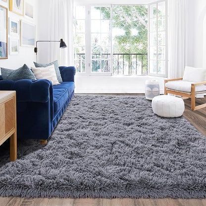 Rugs for Living Room 8x10, Soft Shaggy Modern Shag Area Rug for Bedroom, Upgrade Non-Slip Plush Fluffy Carpet for Kids Boys Girls Room Home Decor Aesthetic, Grey