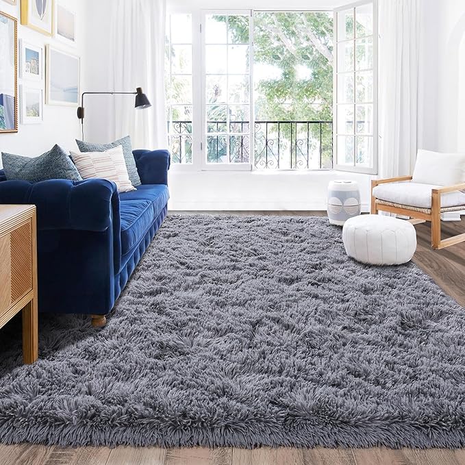 Rugs for Living Room 6x9, Soft Shaggy Modern Shag Area Rug for Bedroom, Upgrade Non-Slip Plush Fluffy Carpet for Kids Boys Girls Room Home Decor Aesthetic, Grey