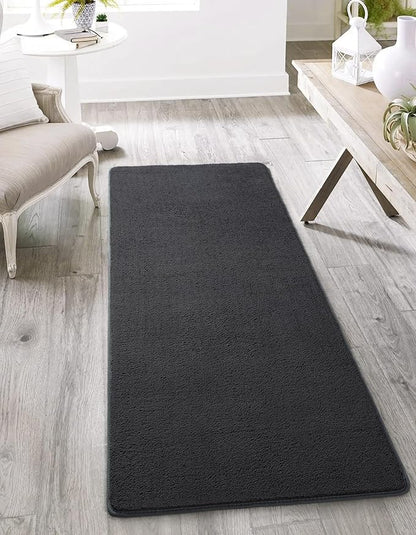 AROGAN 2x4 Feet Shag Runner Rug for Hallways, Washable Rugs with Memory Foam for Bedroom, Entryway Indoor Fluffy Throw Rug for Bedside Living Room Kids Girls Nursery Dorm Room Decor, Black