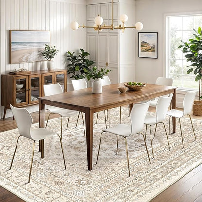 Washable Rugs 8x10 Area Rugs for Living Room, Non-Slip Backing Large Rug for Nursery Room, Vintage Floral Bedroom Rugs, Thin Indoor Home Decor Soft Farmhouse Rug (Cream/Beige,8'x10')
