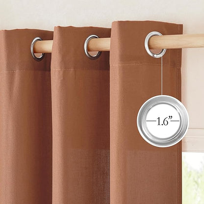 NICETOWN Linen Caramel Curtains 96 inches Long for Living Room, Grommet Thick Flax Linen Privacy Added with Light Filtering Window Treatments for Bedroom, W55 x L96, 2 Panels