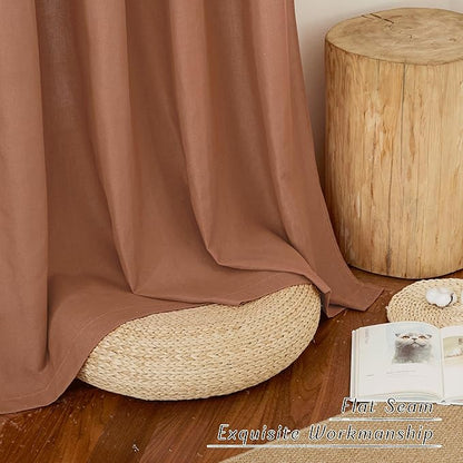 NICETOWN Caramel Linen Curtains for Kitchen, Thick Flax Small Window Treatments Semi Sheer Privacy Assured with Light Through for Cafe/Bathroom, W55 x L92, 2 Panels