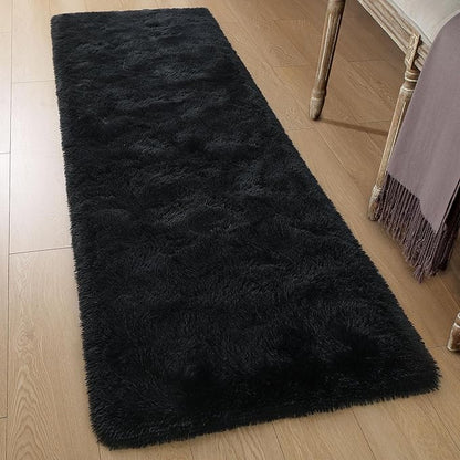 Tepook Soft Runner Rugs for Bedroom 2x6 ft with Rubber Backing, Black Fluffy Rugs for Living Room, Shag Bedside Rug Fuzzy Plush Carpet for Room, Area Rug for Dorm Nursery Hallway Indoor Home Decor