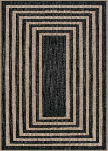 Lahome Enfys Modern Geometric Easy Jute Outdoor Rug, 5x7 Patio Living Room Rug Large Black Carpet for Bedroom, Farmhouse Washable Indoor Outdoor Carpet for Dining Room Backyard Deck