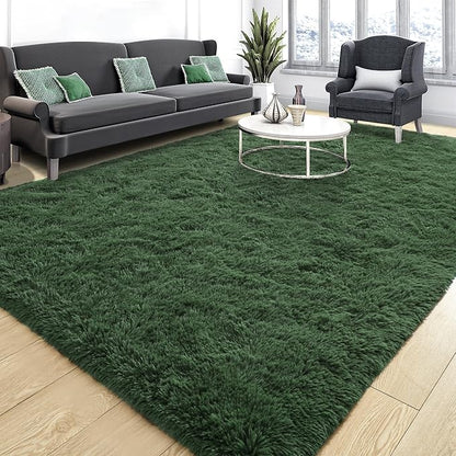 Tepook Fluffy Large Rugs for Living Room, Area Rug 6x9 Soft Carpet for Bedroom, Modern Shaggy Rug for Kids Boys Girls, Plush Indoor Nursery Home Decor Rug with Non-Slip Bottom, Dark Green