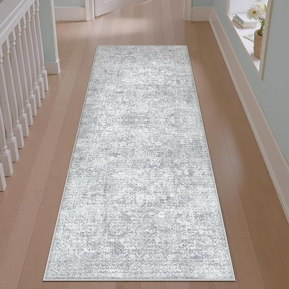 2x6 Runner Rug Washable Vintage Indoor Hallway Carpet Non Slip Grey Bedroom Low Pile Kitchen Distressed Long Retro Accent Throw Rug for Bathroom Dining Laundry Living Room
