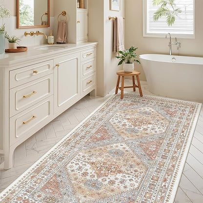 4x8 Rug for Bedroom,Wide Runner Rug for Hallway, Non Slip Washable Runner Rug for Living Room, Low Pile Soft Entryway Kitchen Rug, Vintage Home Decor Mat for Dining Room(Orange,4'x8')