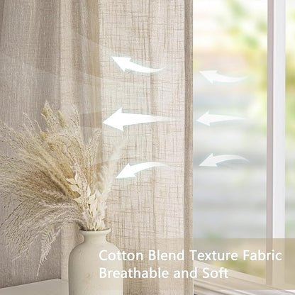 MYSKY HOME Semi Sheer Light Oatmeal Curtains 36 Inches Long for Kitchen 2 Panels, Light Filtering Cream Tiers Curtains Rod Pocket Neutral Window Drapes for Bathroom/Cafe/Basement, Taupe, 34 x 36 Inch