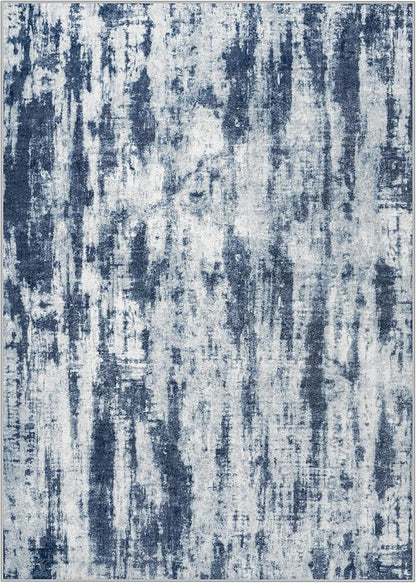 10x14 Area Rugs Washable Rug: Modern Abstract Living Room Rug Soft Anti-Skid Thin Carpet Indoor Floor Non-Shedding Carpets for Bedroom Dining Room Farmhouse Nursery Home Office Blue Grey