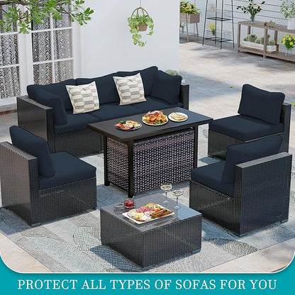 12 Pcs Stretch Patio Cushion Covers,Outdoor Couch Covers Replacement,Outdoor Couch & Sofa Slipcovers,for Patio Furniture Cushion Covers,Washable Reusable Furniture Protector (Gray Blue,Cover Only)