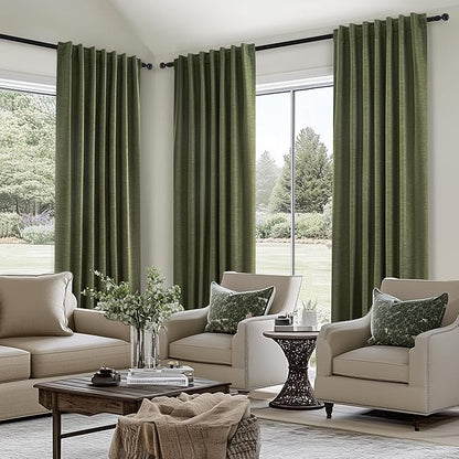 Topfinel 90 Inch Long Linen Blackout Curtains 2 Panels Set, Back Tab Pinch Pleated with Hooks, Thermal Insulated Modern Neutral Decor Window Curtain Drapes for Bedroom,- Loden/Olive Forest W52 x L90