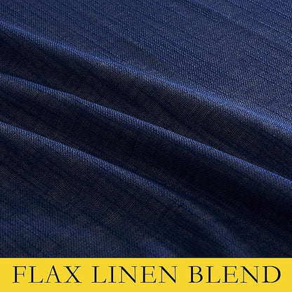 NICETOWN 100% Absolutely Blackout Linen Curtains with Thermal Insulated White Liner, Dark Blue, W52, 2 Pieces, Noise Reducing Textured Linen Look Curtains for Windows 108 inch Length for Classroom