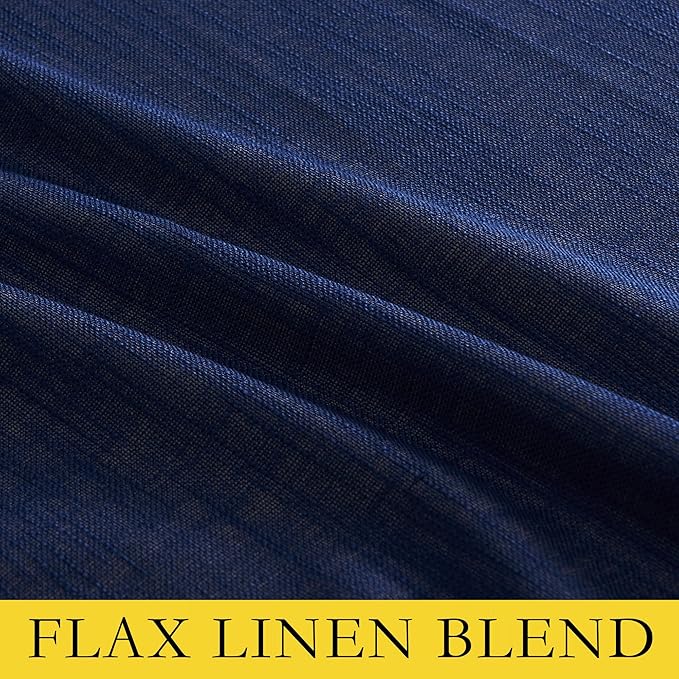 NICETOWN 100% Absolutely Blackout Linen Curtains with Thermal Insulated White Liner, Dark Blue, 52" Wide, 2 Pieces, Privacy Vertical Window Drapes for Office Laundry Living Room Windows 84 inch Long