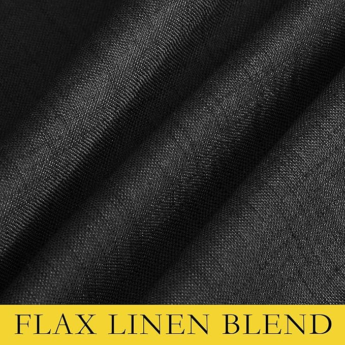 NICETOWN Vintage Open Linen Weave Flax Thermal Curtains, 100% Blackout Curtains 90 inches Long for Dining Room, Soundproof Window Treatment Drapes for Hall Room, Black, 52" Wide Per Panel, Set of 2