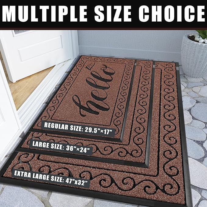 Yimobra Welcome Mats for Front Door 29.5x17, Heavy Duty Waterproof Outdoor Door Mat Outside Entrance, Non-Slip Low Profile Indoor Entryway Mat for Garage Patio, Maroon