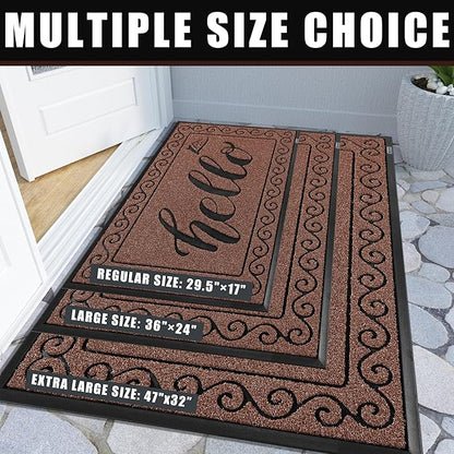 Yimobra Welcome Mats for Front Door 29.5x17, Heavy Duty Waterproof Outdoor Door Mat Outside Entrance, Non-Slip Low Profile Indoor Entryway Mat for Garage Patio, Maroon