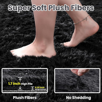 4x6 Area Rugs for Living Room Rug: Soft Fluffy Shag Black Rugs for Bedroom, Non-Slip Large Fuzzy Plush Rug Indoor Floor Carpet for Nursery Kids Boys Girls Room, Dorms, Playroom, Modern Home Decor