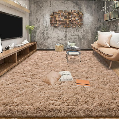 Tepook Super Soft Fluffy Rug for Bedroom, Modern Shaggy Fuzzy Kids Rugs for Living Room, Plush Indoor Nursery Home Decor Dorm Carpet with Non-Slip Bottom, Beige, 4 X 6 Feet