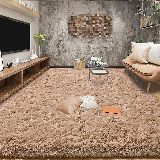 Tepook Super Soft Fluffy Rug for Bedroom, Modern Shaggy Fuzzy Kids Rugs for Living Room, Plush Indoor Nursery Home Decor Dorm Carpet with Non-Slip Bottom, Beige, 3 X 5 Feet