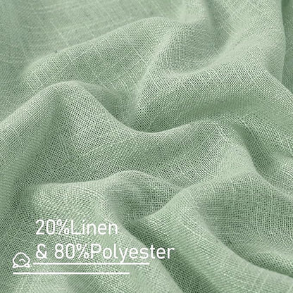 LAMIT Linen Curtains 30 Inch Length for Cafe, Semi Sheer Light Filtering Panels Back Tab and Rod Pocket Neutral Drapes for Basement/Window/Loft Room, Fresh Green, 2 Panels, 34 x 30 Inch