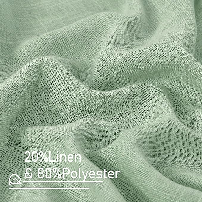 LAMIT 54 Inch Semi Sheer Window Linen Curtains, Light Filtering Panels Back Tab and Rod Pocket Country Decor Drapes for Bedroom/Farmhouse, Fresh Green, 2 Panels, 34 x 54 Inch
